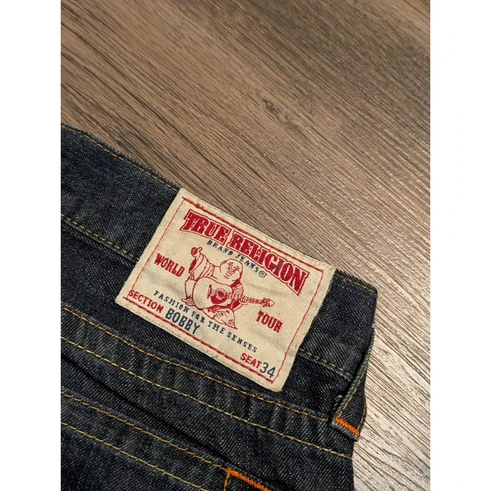 True Religion Bobby Mens Straight Leg Jeans Dark Indigo 31x34 Made in USA READ